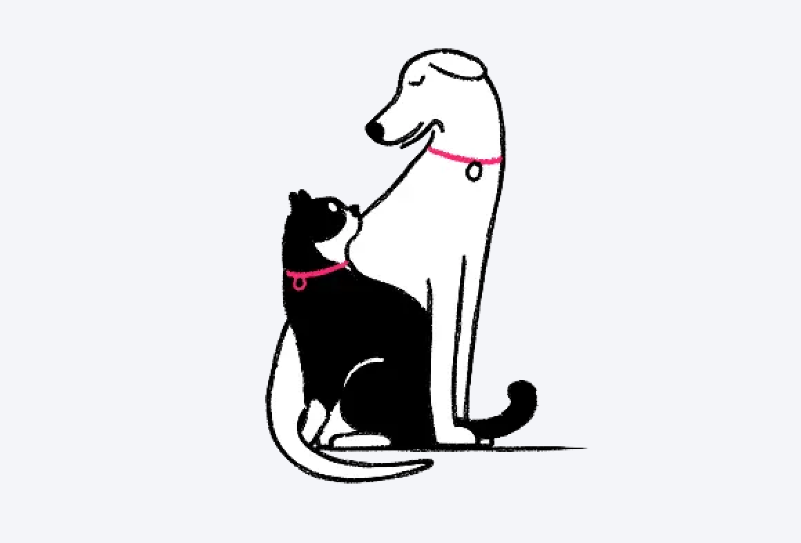 Illustration of a friendly dog and cat